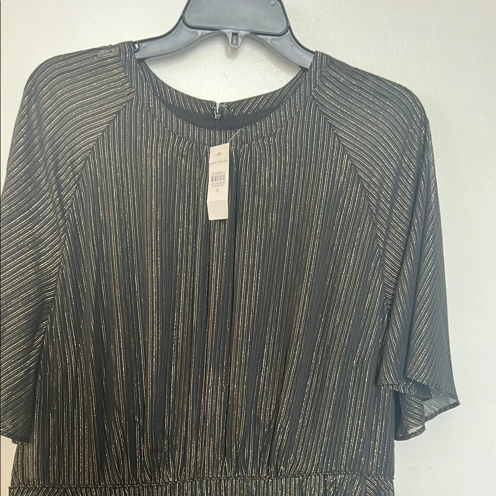 NWT - Ann Taylor Shimmer Stripe Pleated Flare Dress - Size 16 - Picture 5 of 10